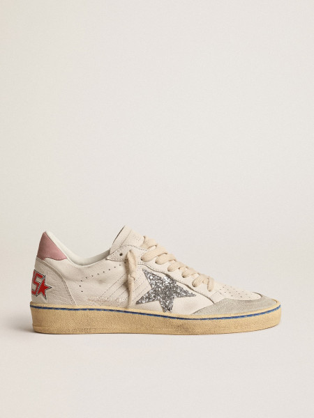 Golden Goose Ball Star Ltd With Glitter Star And Pink Suede Heel Tab