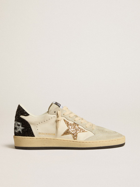 Golden Goose Ball Star Ltd In Nappa And Suede With Glitter Star And Black Heel Tab