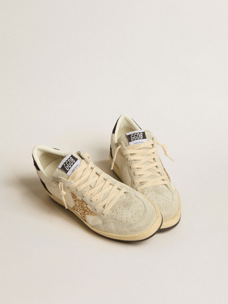 Golden Goose Ball Star Ltd In Nappa And Suede With Glitter Star And Black Heel Tab