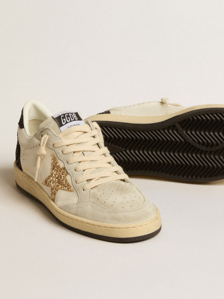 Golden Goose Ball Star Ltd In Nappa And Suede With Glitter Star And Black Heel Tab