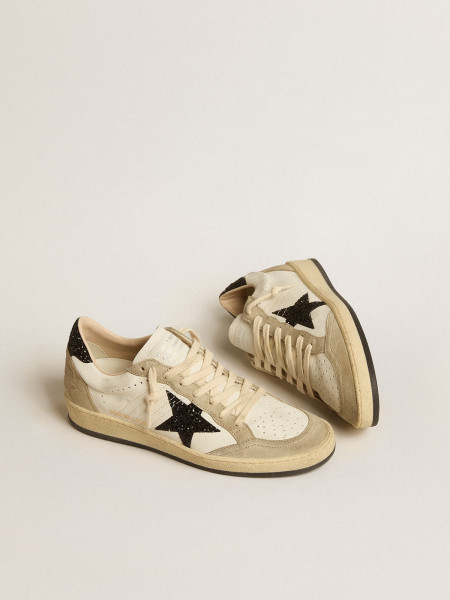 Golden Goose Ball Star In Nappa And Suede With Black Glitter Star And Heel Tab