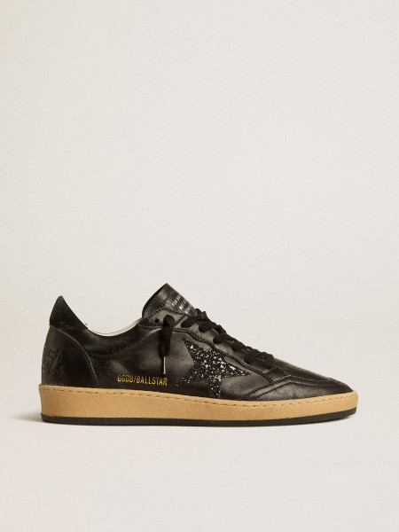 Golden Goose Ball Star In Black Nappa With Black Glitter Star And Suede Heel Tab
