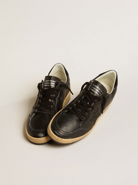 Golden Goose Ball Star In Black Nappa With Black Glitter Star And Suede Heel Tab