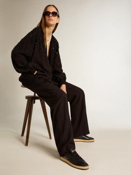 Golden Goose Ball Star In Black Nappa With Black Glitter Star And Suede Heel Tab