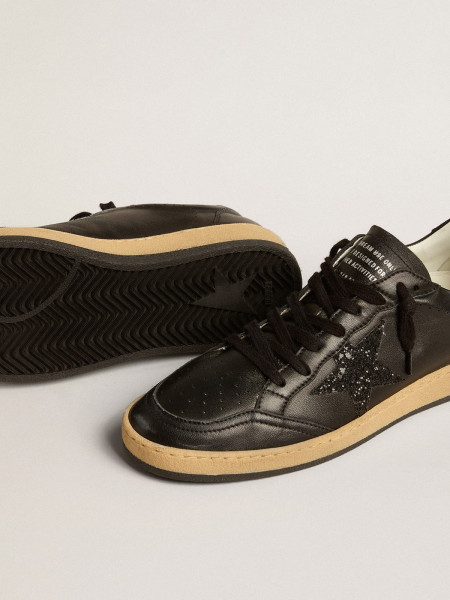 Golden Goose Ball Star In Black Nappa With Black Glitter Star And Suede Heel Tab