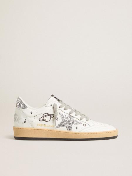 Golden Goose Ball Star Wishes In Nappa Leather With Glitter Star And Heel Tab