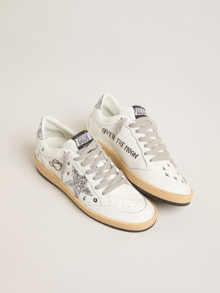 Golden Goose Ball Star Wishes In Nappa Leather With Glitter Star And Heel Tab