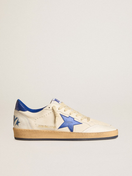 Golden Goose Ball Star Wishes In White Nappa Leather With Bright Blue Star And Heel Tab