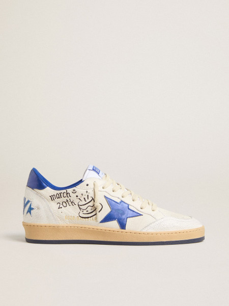 Golden Goose Ball Star Wishes In White Nappa Leather With Bright Blue Star And Heel Tab