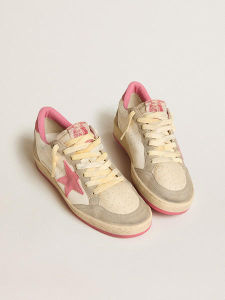 Golden Goose Ball Star Ltd In Nappa With Pink Suede Star And Dove-Gray Inserts