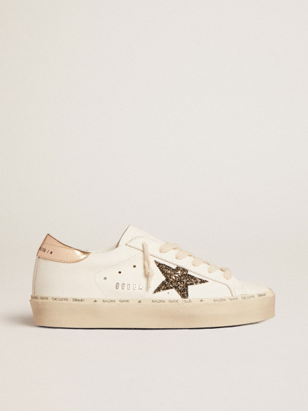 Golden Goose Hi Star Ltd With Black And Gold Glitter Star And Gold Heel Tab