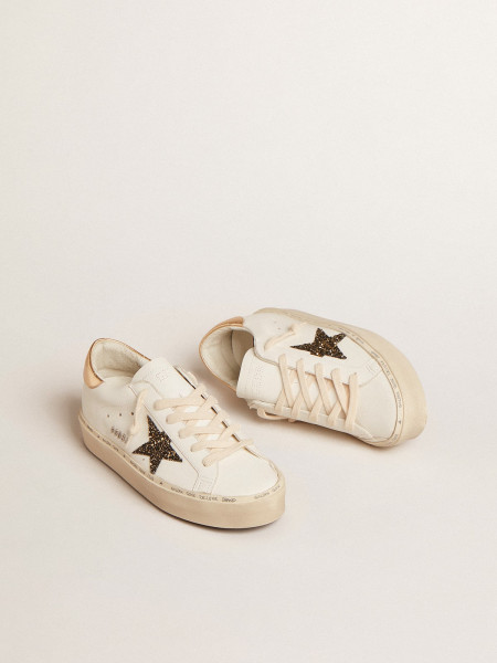 Golden Goose Hi Star Ltd With Black And Gold Glitter Star And Gold Heel Tab