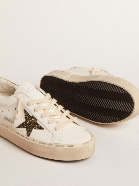 Golden Goose Hi Star Ltd With Black And Gold Glitter Star And Gold Heel Tab