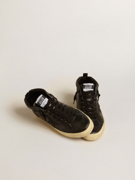 Golden Goose Mid Star In Black Nappa With Black Glitter Star And Suede Flash