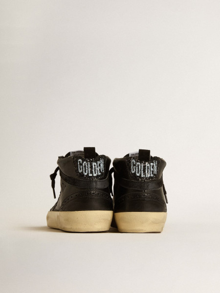 Golden Goose Mid Star In Black Nappa With Black Glitter Star And Suede Flash