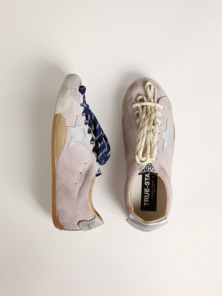 Golden Goose True-Star In Pastel Pink Suede With Silver Star And Heel Tab