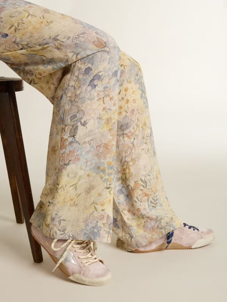 Golden Goose True-Star In Pastel Pink Suede With Silver Star And Heel Tab