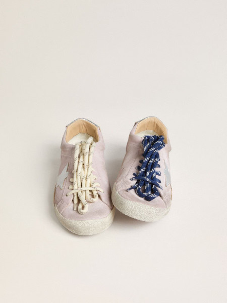 Golden Goose True-Star In Pastel Pink Suede With Silver Star And Heel Tab
