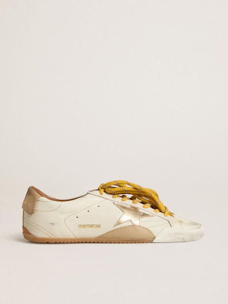 Golden Goose True-Star In White Nappa Leather With Gold Star And Beige Suede Heel Tab