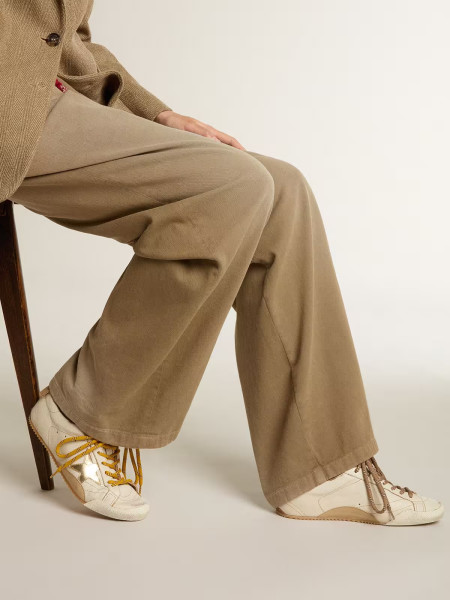 Golden Goose True-Star In White Nappa Leather With Gold Star And Beige Suede Heel Tab