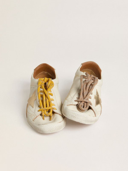 Golden Goose True-Star In White Nappa Leather With Gold Star And Beige Suede Heel Tab