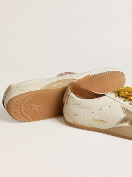 Golden Goose True-Star In White Nappa Leather With Gold Star And Beige Suede Heel Tab