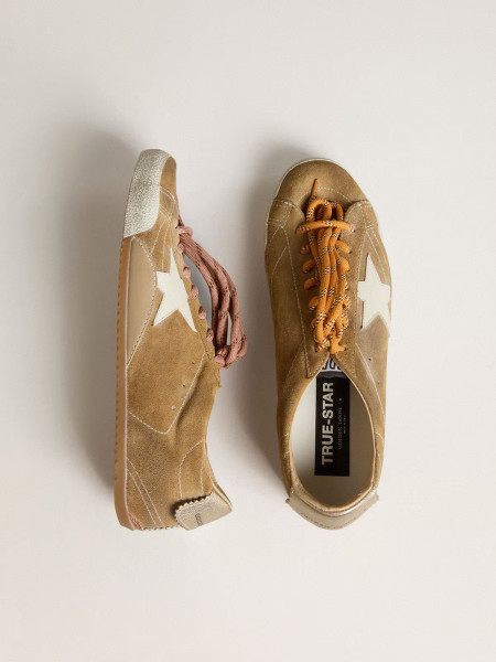 Golden Goose True-Star In Tobacco-Colored Suede With White Star And Platinum Heel Tab Golden Goose True-Star In Tobacco-Colored Suede With White Star And Platinum Heel Tab
