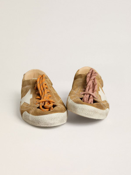 Golden Goose True-Star In Tobacco-Colored Suede With White Star And Platinum Heel Tab Golden Goose True-Star In Tobacco-Colored Suede With White Star And Platinum Heel Tab