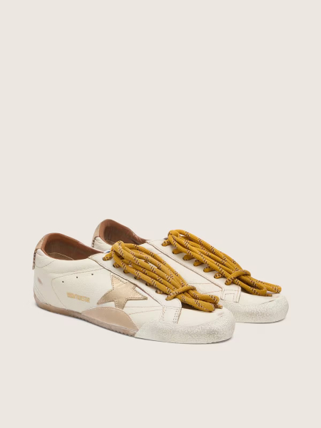 Golden Goose True-Star In White Nappa Leather With Gold Star And Beige Suede Heel Tab Golden Goose True-Star In White Nappa Leather With Gold Star And Beige Suede Heel Tab